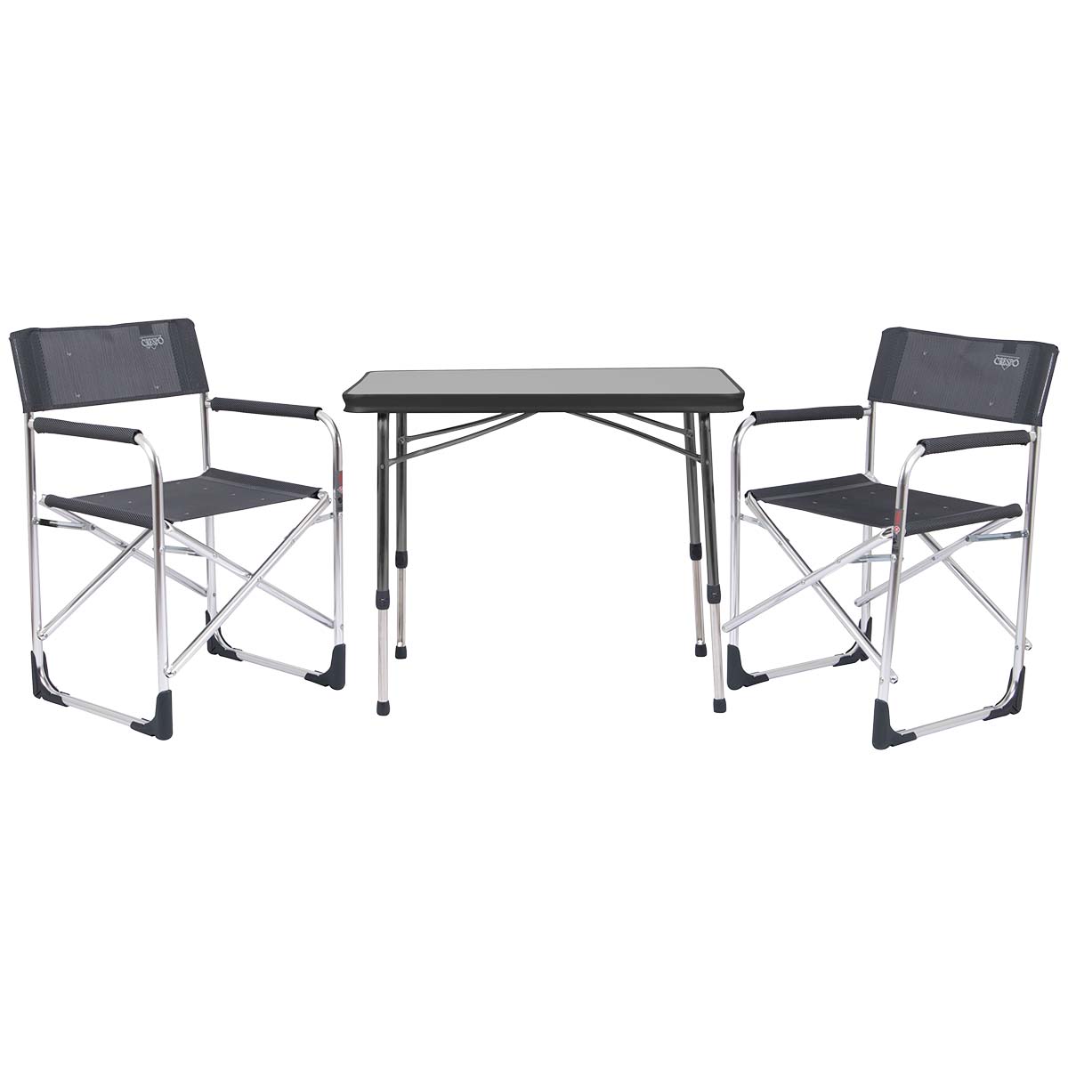 1105100 Een ideale set voor 2 personen. De set bestaat uit twee regisseursstoelen AL/214 , een tafel AP/250 en een stevige opberghoes. Deze is zeer compact mee te nemen door de stevige opberghoes. In totaliteit is de set compact opvouwbaar en maar 23,5 cm dik.