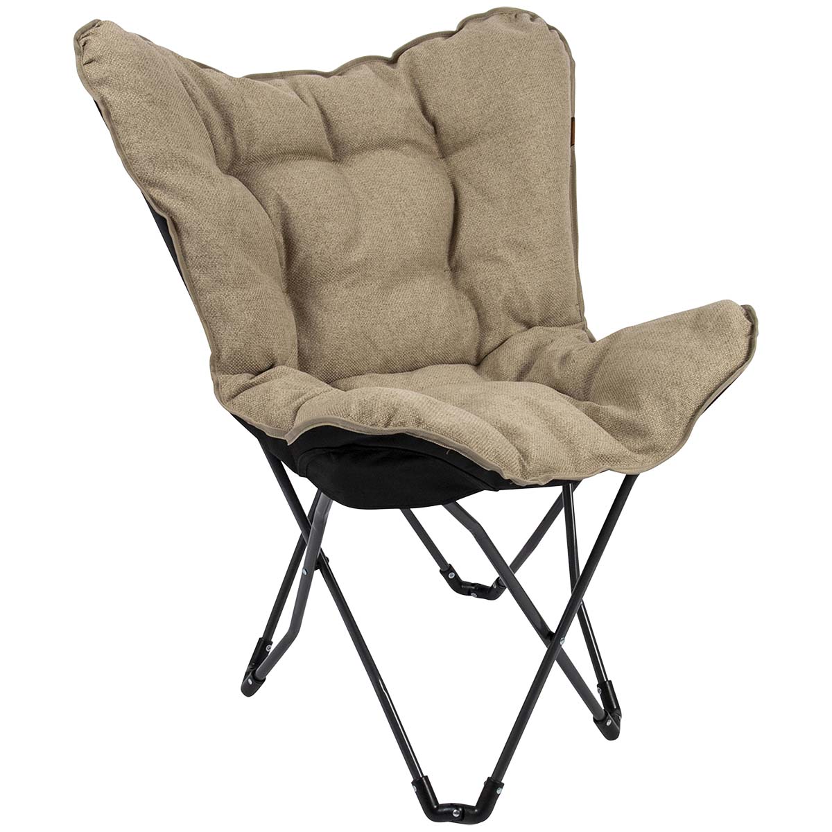 1200391 Een stijlvolle vlinderstoel uit de Urban Outdoor collectie. De luxe stoel is voorzien van een stijlvol donkergrijs stalen frame. De beige zitting is gemaakt van Stof Nika. Stof Nika kentmerkt zich aan de een zachte touch met een robuuste uitstraling. De stoel is zeer comfortabel door de gepolsterde stof en de brede en diepe zit. Het frame is eenvoudig in te klappen waardoor de stoel handig mee te nemen is. Geschikt voor op de camping, in de tuin maar ook op het balkon of in huis kan deze stoel gebruikt worden.