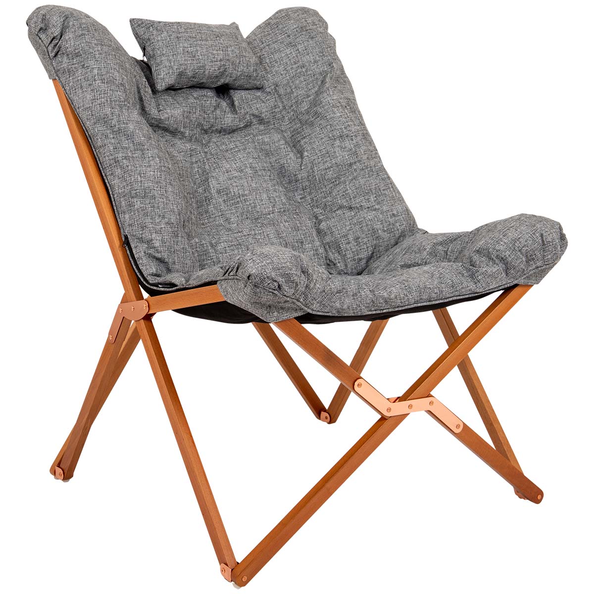 1200396 An eco-friendly and highly comfortable relax chair from the Urban Outdoor collection. This chair features a stylish and sturdy wooden frame with an FSC certification. The thickly padded seat is made from recycled Oxford polyester and has a linen-like appearance. The thick padding on the seat adds extra comfort. The recycled fabric and wooden frame make the lounge chair environmentally friendly. The combination of a wide and deep seat, padded fabric, and headrest makes this chair very comfortable. The frame is foldable, making it easy to take with you. However, it can also be used in the living room, on the balcony, or in the garden.