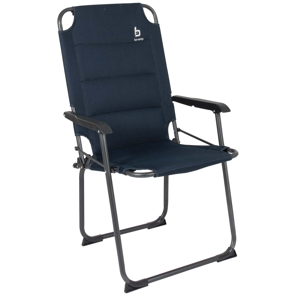 1211857 "Een extra hoge en comfortabele klapstoel. Een stoel waarbij stijl, comfort en functionaliteit worden gecombineerd. Voorzien zeer comfortabele 3D mesh gepolsterde stof en een lichtgewicht aluminium frame. Daarnaast is deze stoel voorzien van extra stabilisatoren en een 'safety-lock' tegen ongewenst inklappen. Compact mee te nemen (ingeklapt lxbxh): 75x58x7 centimeter. Zithoogte: 47 centimeter. Zitdiepte: 46 centimeter. Zitbreedte: 48 centimeter. Ruglengte: 61 cm. Maximale belasting: 110 kilogram."