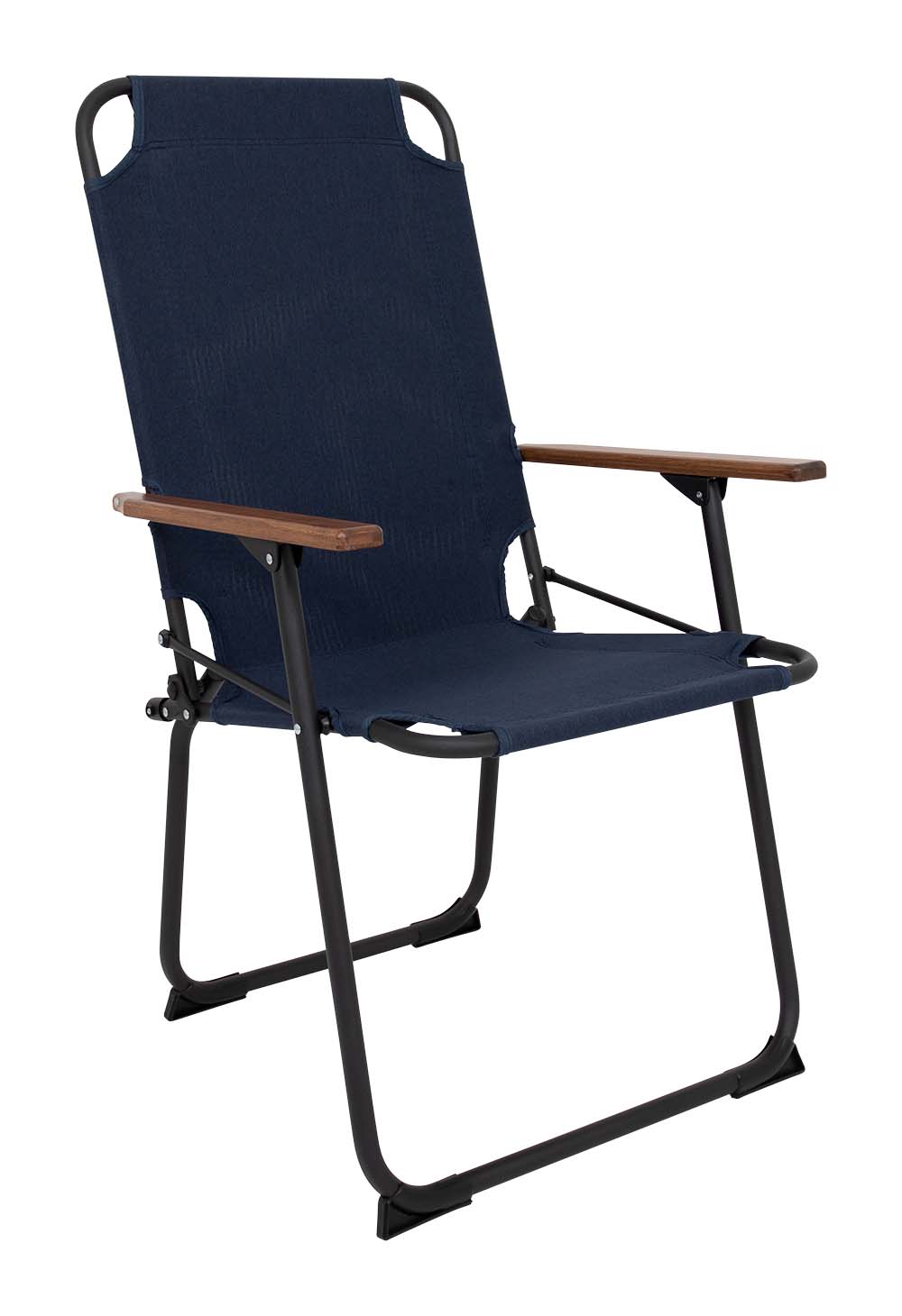 1211894 "Een extra hoge en brede comfortabele klapstoel. Een klassieke en zeer compacte klapstoel met een moderne industriële uitstraling. Een stoel waarbij stijl, comfort en functionaliteit worden gecombineerd. Voorzien van een Cationic bekleding, een lichtgewicht aluminium frame en bamboe armleggers. Een ideale stoel voor in de tuin of op de camping, maar ook op het balkon en in de woonkamer. Daarnaast is deze stoel voorzien van extra stabilisatoren en een 'safety-lock' tegen ongewenst inklappen. Compact mee te nemen."