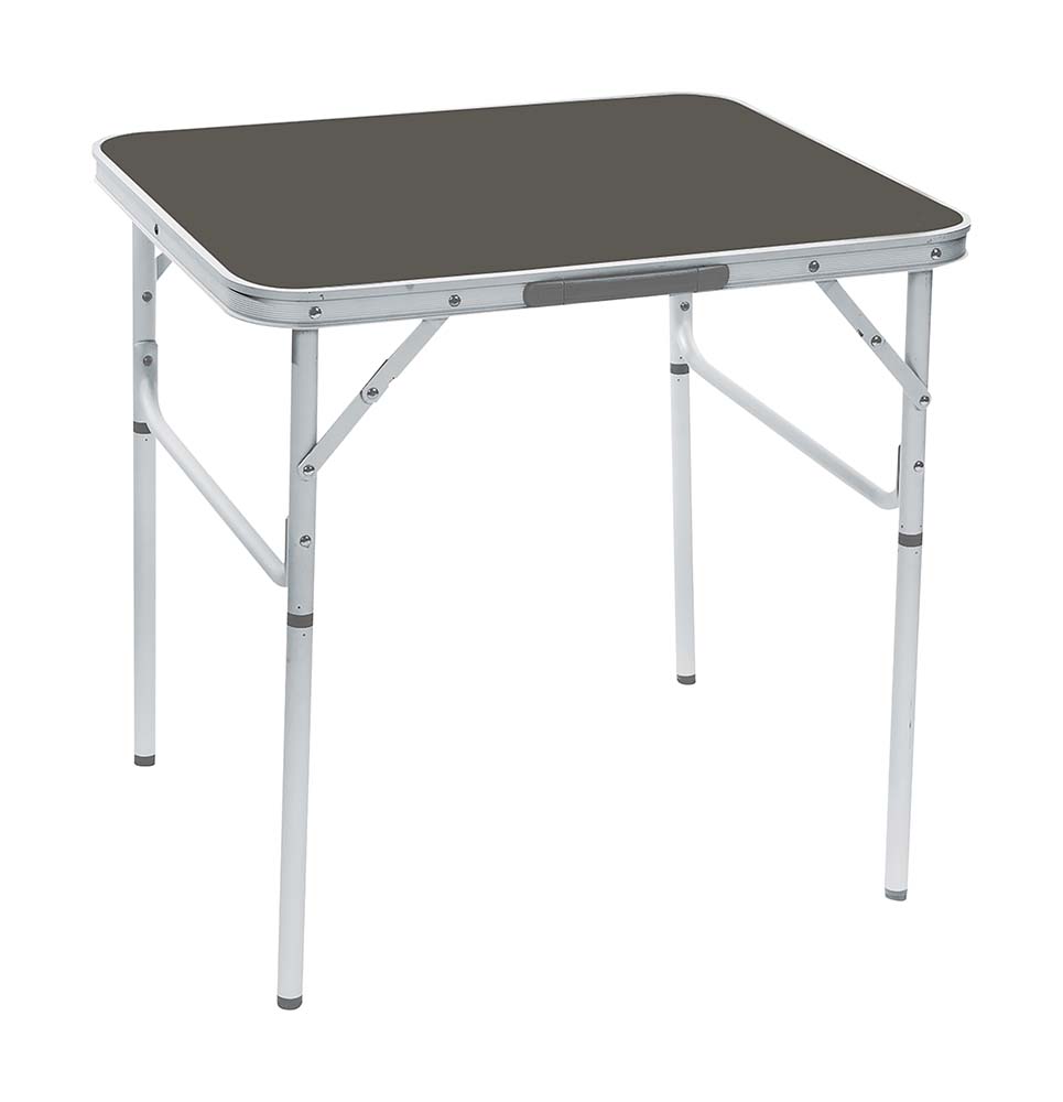 1404388 Een uiterst stabiele campingtafel. Deze tafel heeft afneembare poten en is hierdoor eenvoudig en compact in te klappen. Gemaakt van lichtgewicht aluminium. De poten zijn in hoogte verstelbaar (30/70 cm) en hebben stelschroeven voor de fijnafstelling. Ingeklapt (lxbxh): 70x60x3,5 centimeter.
