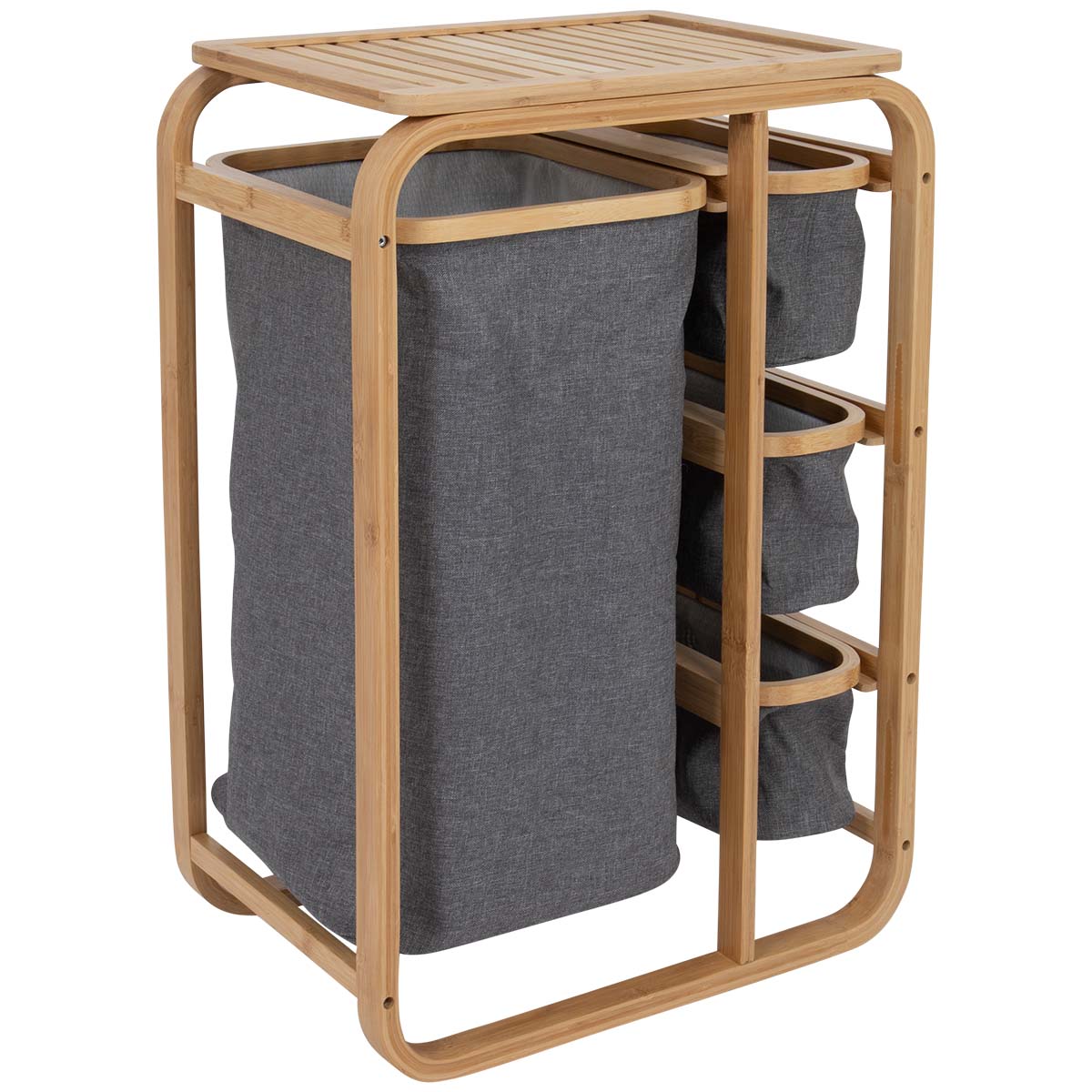 1609327 Een stijlvolle kast uit de Urban outdoor collectie. De kast is voorzien van een stevig bamboe frame met stabiel bovenblad. De kast is inclusief 4 uitschuifbare manden. Ideaal voor op de camping of voor thuis gebruik.