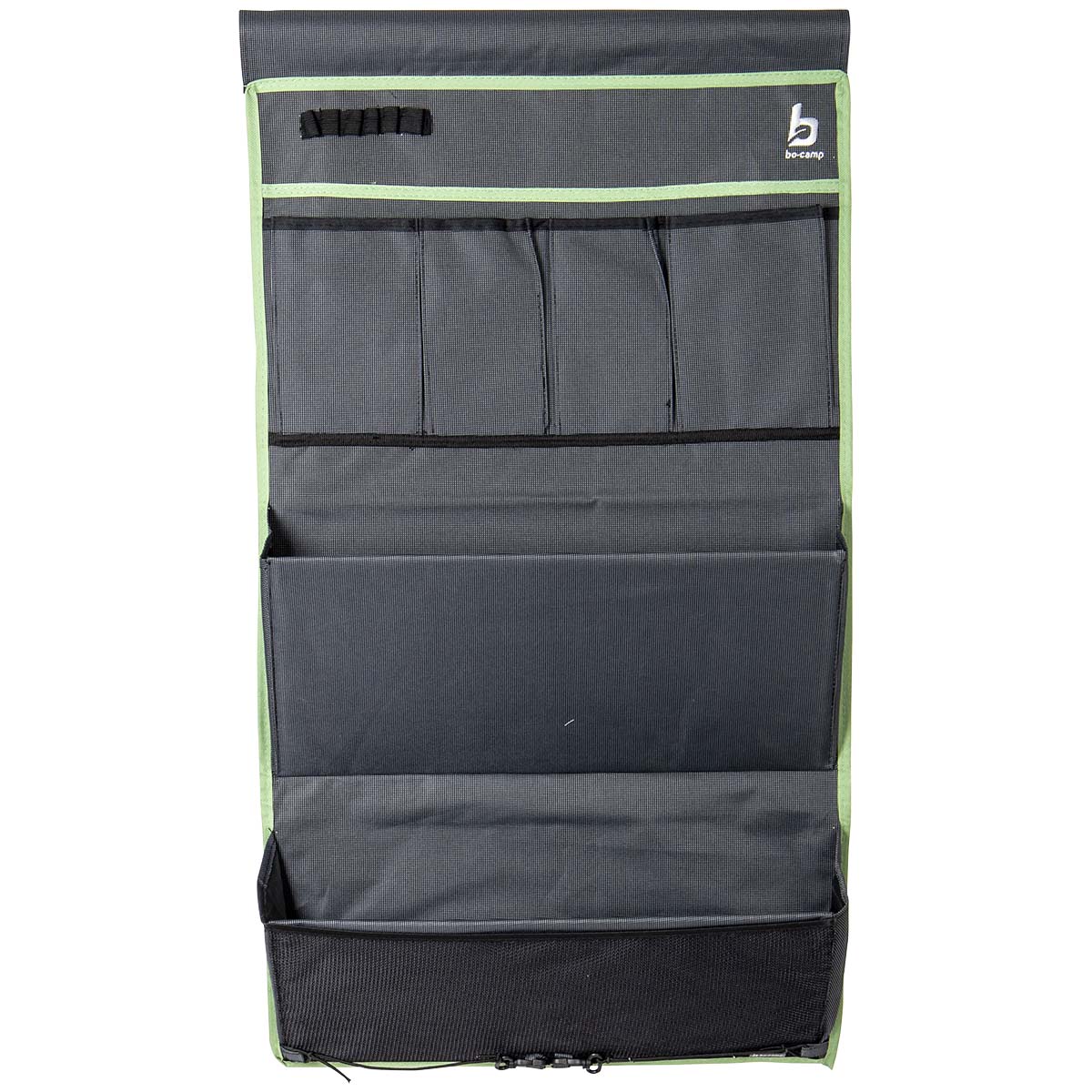 1771524 A handy organiser with 6 compartments. Can be easily attached to the door of a caravan, for example. Equipped with a cabin hook. Made of a sturdy 600D polyester.