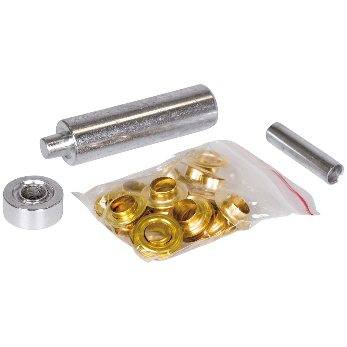 4162707 A complete set of 20 brass eyelets. Can be used in tents, tarpaulins, leather articles, cotton, etc. The sail rings are quick and easy to attach. Mounting hardware is also included, meaning, apart from this set you only need a hammer for sturdy mounting.