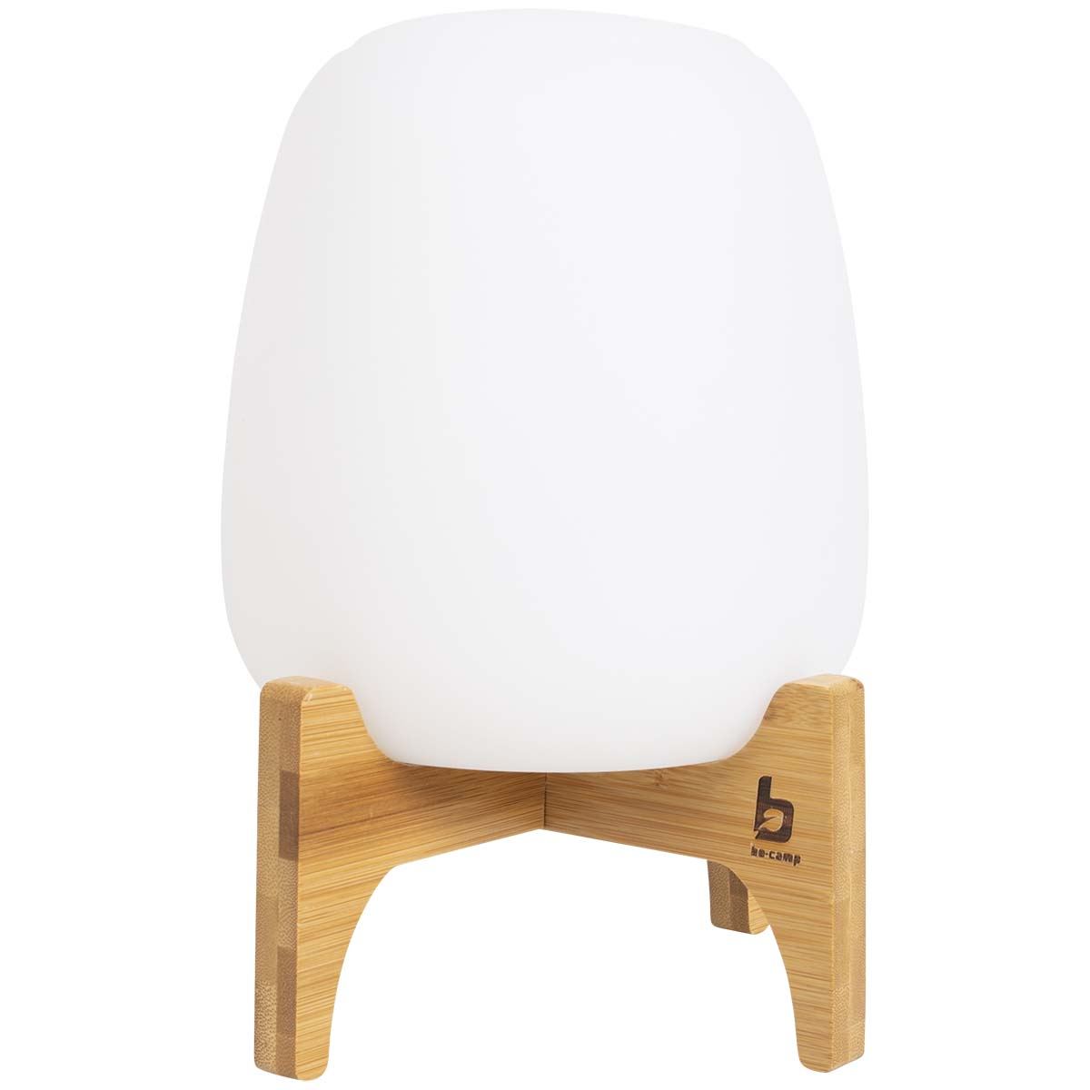 5818615 A trendy table lamp on loose bamboo base. Gives a pleasant light through the LEDs with a warm light color and the white matte shade. The lamp can be used in three light modes: 20%, 50% and 100%.  The battery is rechargeable through USB.
