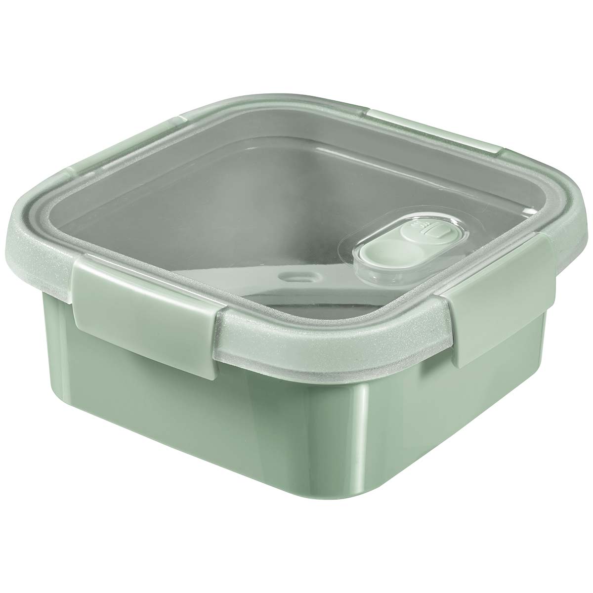 6302231 Lid with 4 sturdy clips and a flexible seal to keep the contents fresh and prevent leaks. Includes a cutlery set with a fork, knife, and spoon. Steam valve on the lid for easy use in the microwave. Made of 100% recycled polypropylene.