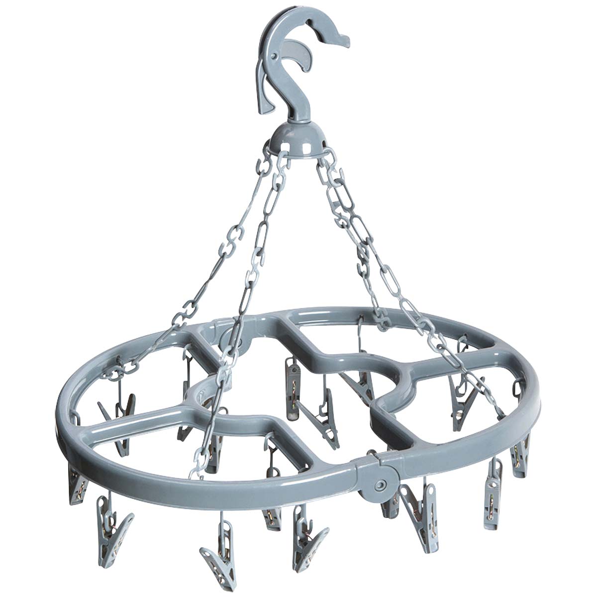 6415151 Compact collapsible drying carousel with a sturdy hook for universal mounting. Comes with 16 clothes pegs.