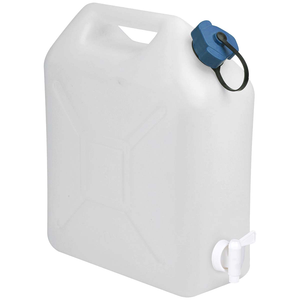 6603650 A jerrycan with a tap. With strong walls, a breather cap and a movable tap for pouring.