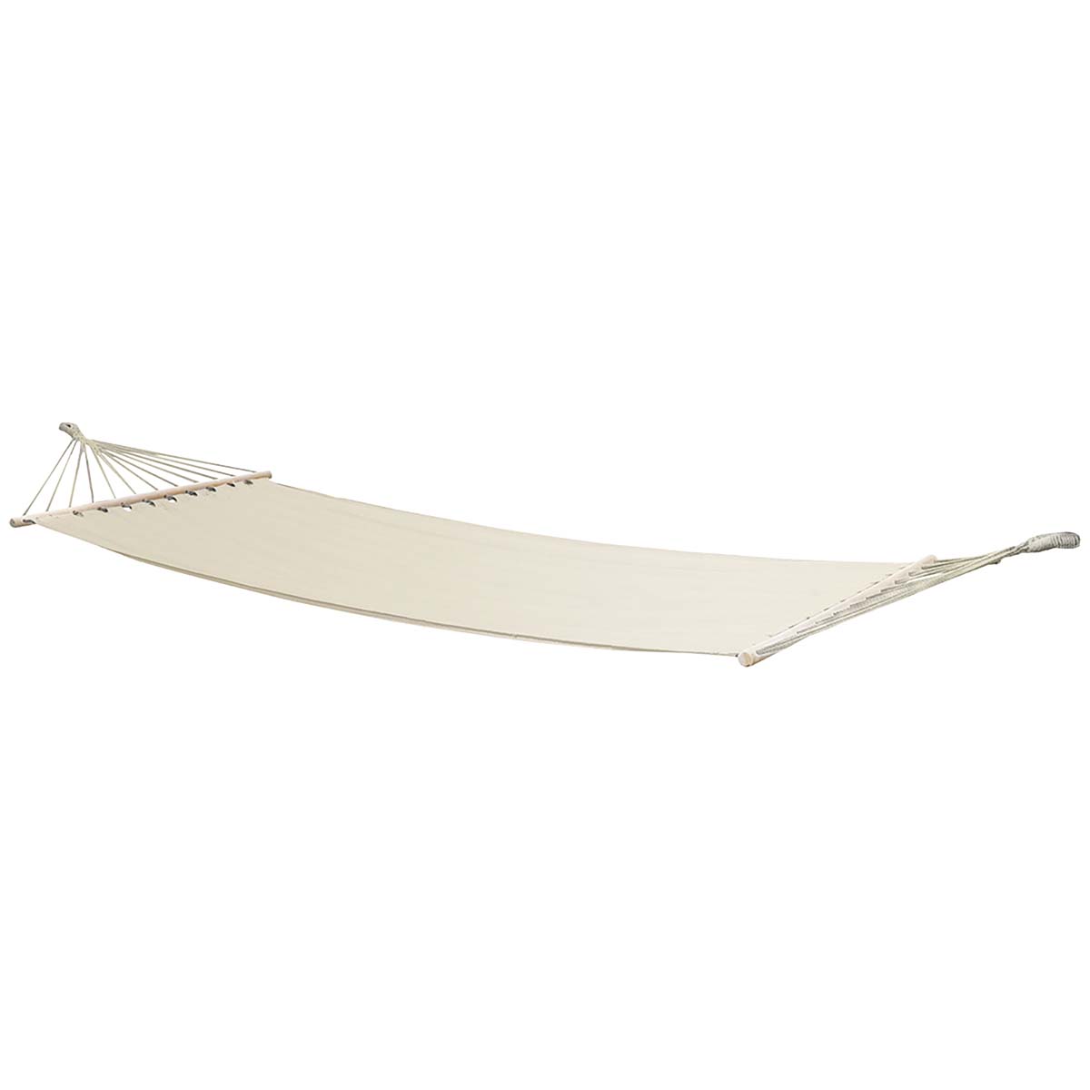 7100214 A cheerful and sturdy hammock To relax on holiday, in the garden or on the balcony. Made of sturdy 320gr/m² cotton/polyester. The hammock has a spreading stick of 100 cm on the ends so that the fabric is always fully open. Maximum load-bearing capacity: 150 kilograms.