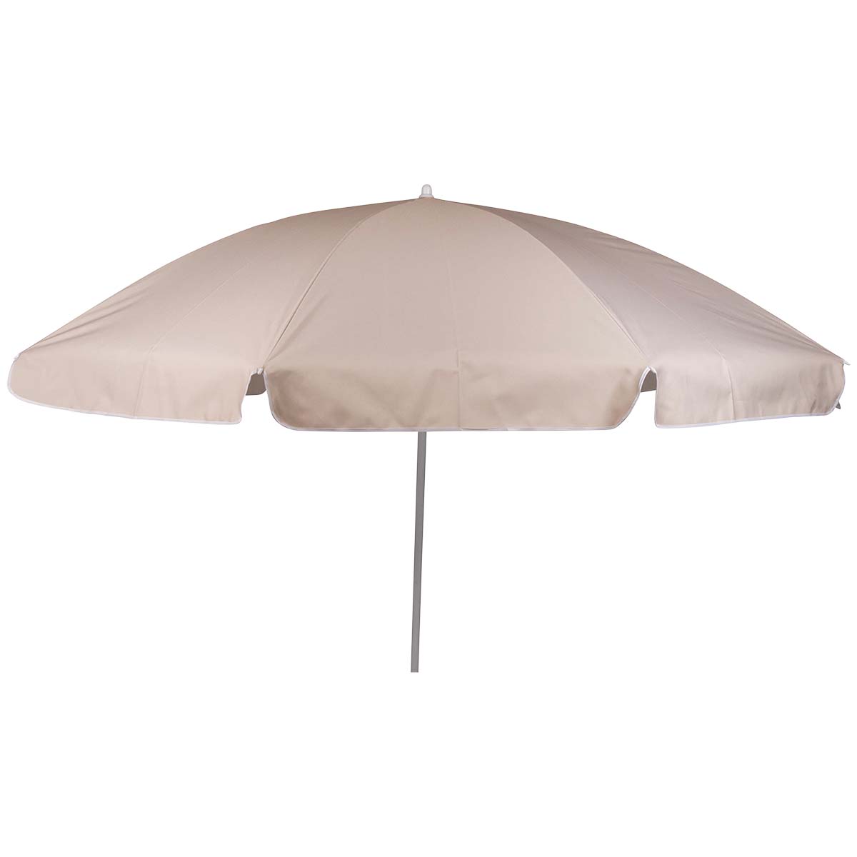 7267246 Een stevige parasol met stalen frame. Het 160 gr/m² polyester doek biedt bescherming tegen schadelijke zonnestraling. De steel is in hoogte verstelbaar en voorzien van een knikarm zodat het doek richting de zon kan worden gebogen. De steel van de parasol heeft een diameter van 25 millimeter.
