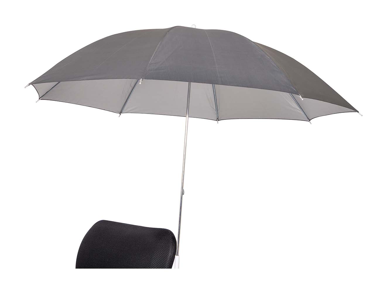 7267280 A practical chair parasol. This sturdy parasol has a galvanised steel frame, chrome handle and luxurious 170T polyester fabric. The parasol is quickly and easily mounted at the desired location by means of a clip. The maximum diameter for mounting is 2.5 cm. Provides protection against harmful solar radiation.A practical chair parasol that is easy to carry. This sturdy parasol has a galvanized steel frame, a chromed handle and luxurious 170T polyester fabric. By means of a clamp, the parasol can be attached quickly and easily to almost any chair. The maximum thickness for fastening is 2.5 cm. In addition, it has a silver coating for extra UV protection.
