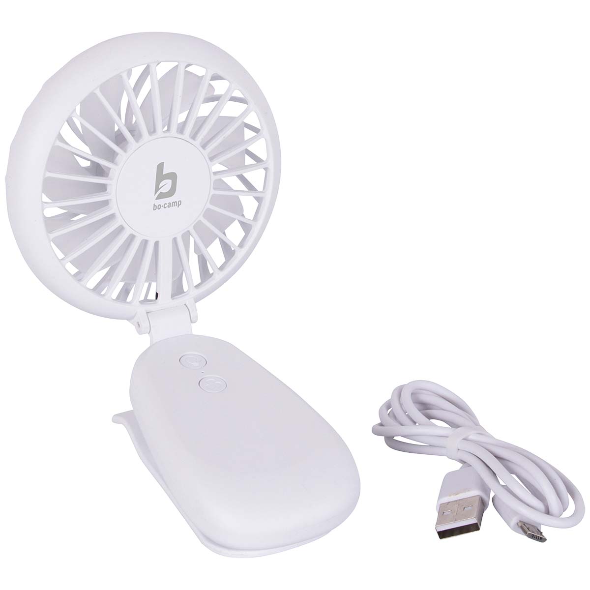 8520960 A handy rechargeable table fan with clamp. Ideal for cooling down on hot days. With the clamp easy to attach to for example a table, chair or tent pole. Has 2 different ventilation modes and 2 color modes (red/blue). Also compact foldable and rechargeable with included USB cable. Very suitable for camping, in the house, on the balcony etc.